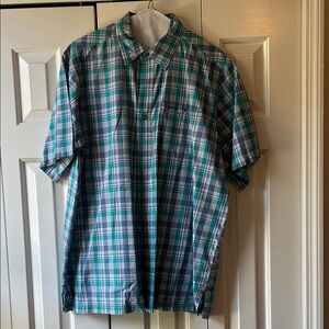 Men's Blue and Green Plaid Casual Shirt